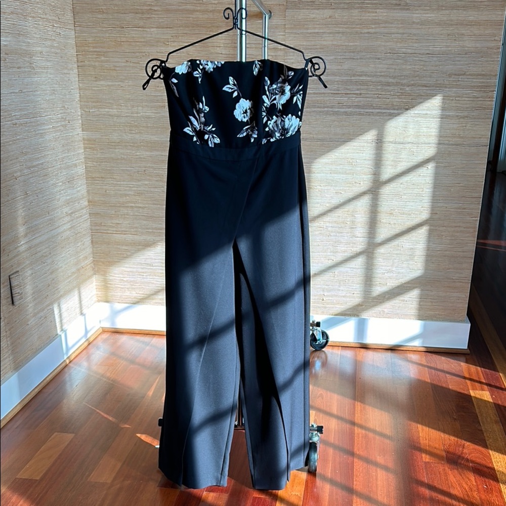 Black Floral Strapless Jumpsuit